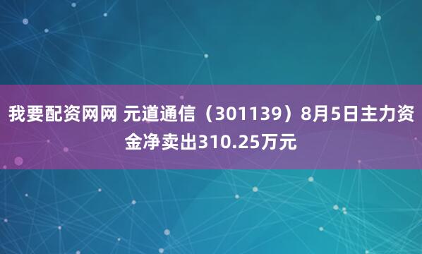 我要配资网网 元道通信（301139）8月5日主力资金净卖出310.25万元